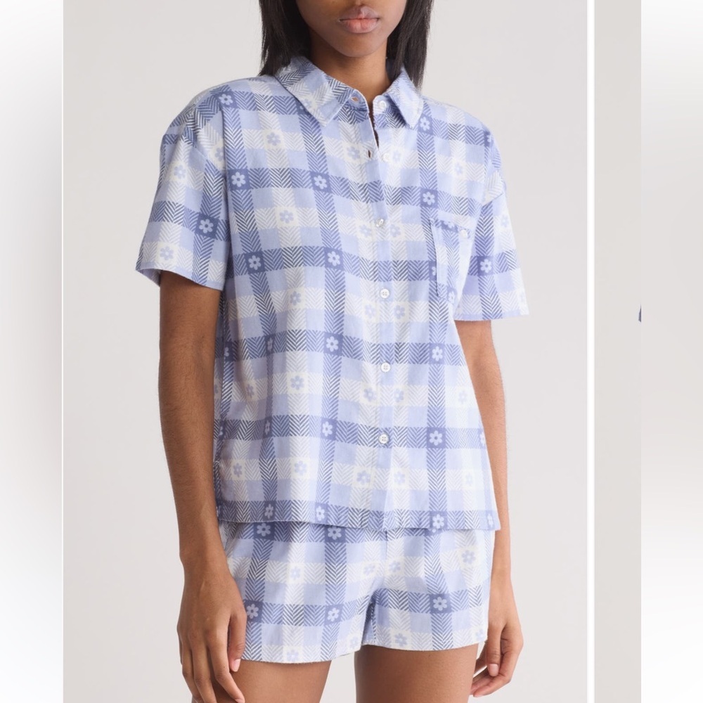 PJ Salvage Graphic Short Pajamas flannel medium Set shorts shirt NWT
